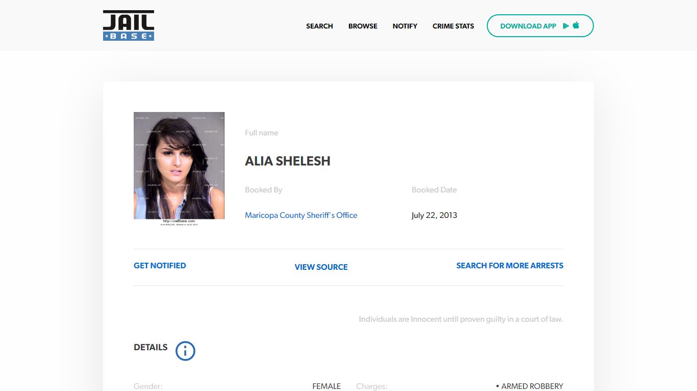 ALIA SHELESH | Arrested on July 22, 2013 | JailBase