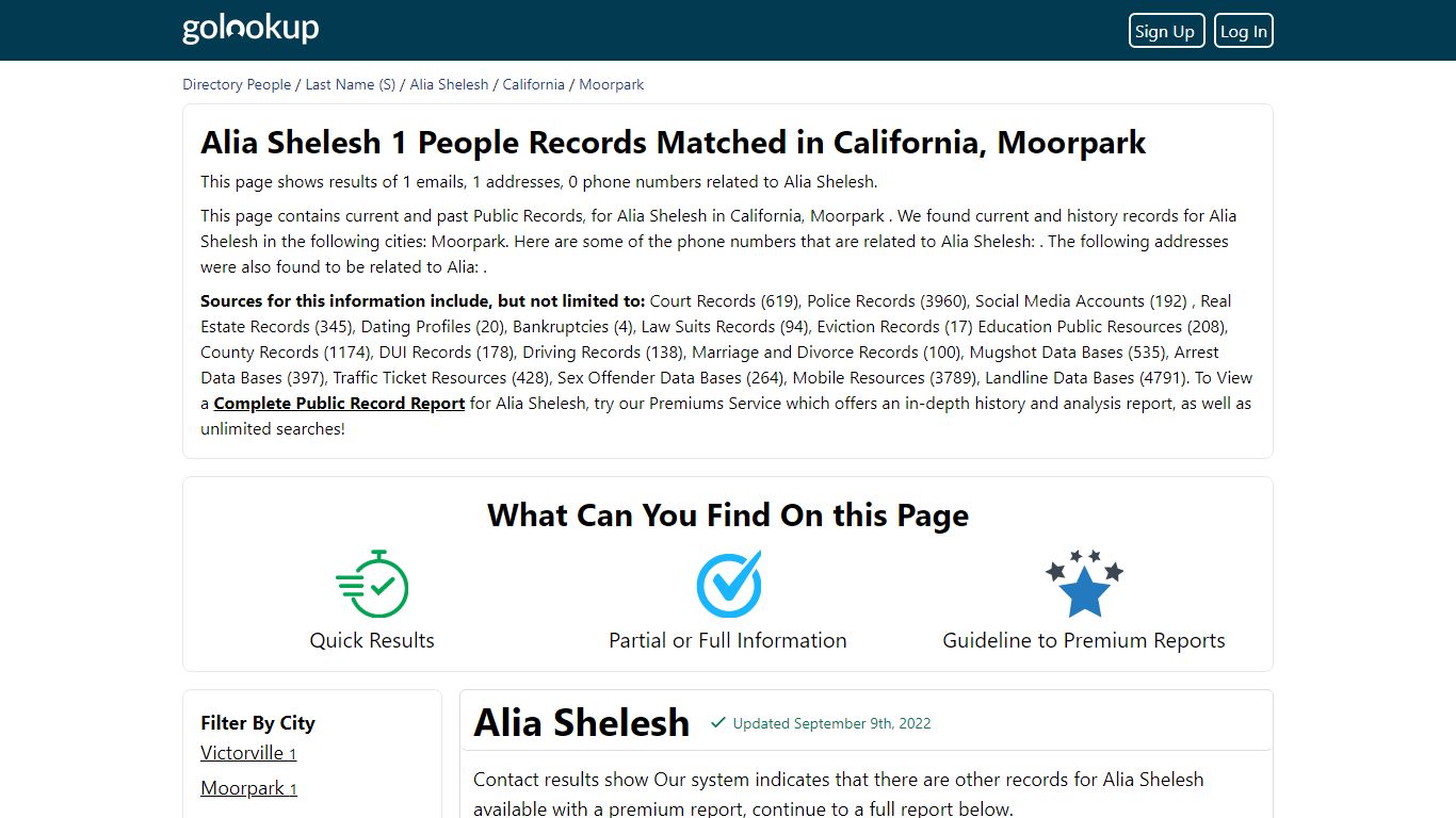 Alia Shelesh 1 People Records Matched in California, Moorpark